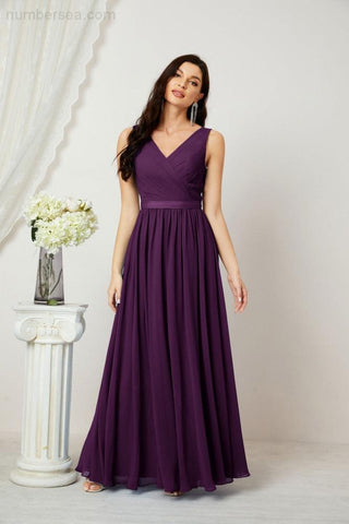 Women's Chiffon Long Bridesmaid Dresses A line Sleeveless Formal Prom Gown for Evening Party Homecoming Dresses 2808