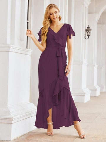 Baoleely Ruffled Bridesmaid Dresses Mermaid Formal Violin Evening Party Prom Gowns 28042