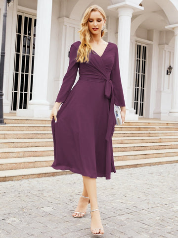 Robe de demoiselle d'honneur dos nu en V avec ceinture à la taille - Mère de la mariée - Invitée au mariage SY28031