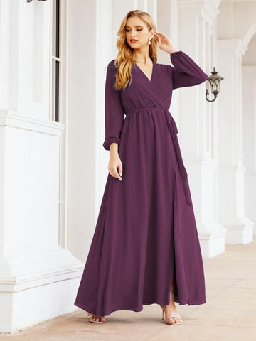 Robe de demoiselle d'honneur en mousseline Sunnderly pour femme, coupe trapèze, manches longues, robe de soirée formelle pour invitée de mariage SY28032 