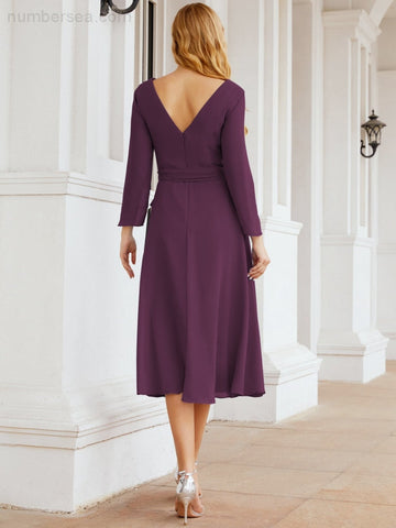 Robe de demoiselle d'honneur dos nu en V avec ceinture à la taille - Mère de la mariée - Invitée au mariage SY28031