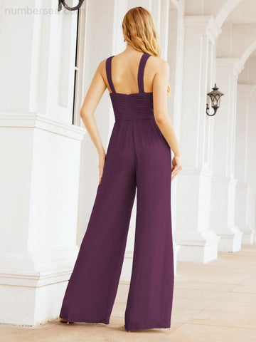 Baoleely Combinaison à col croisé Robe de soirée formelle Robe longue de demoiselle d'honneur Pantalon à pattes d'éléphant 28033