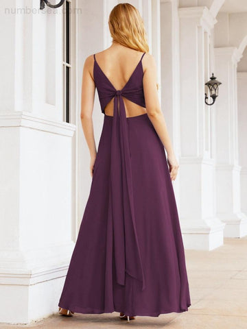 Baoleely Spaghetti Strap Bridesmaid Dresses V Neck Butterfly Back Fromal Evening Party Prom Gown 28036