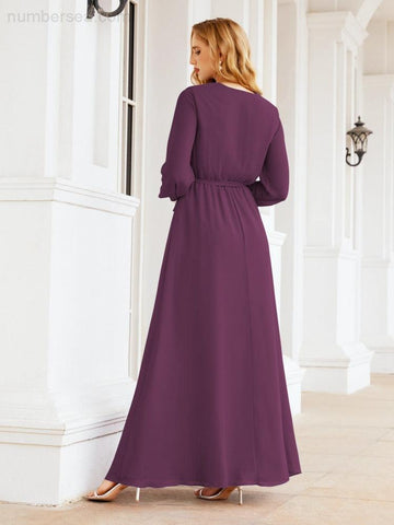 Robe de demoiselle d'honneur en mousseline Sunnderly pour femme, coupe trapèze, manches longues, robe de soirée formelle pour invitée de mariage SY28032 