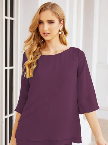 Baoleely Élégante robe mère de la mariée 2 pièces, grande taille, pantalon, volants, couches argentées, peignoir 28064