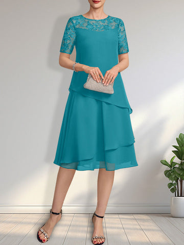 A-line Scoop Illusion Knee-Length Lace Chiffon Mother of the Bride Dress With Sequins