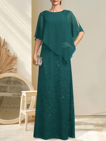 Sheath/Column Scoop Floor-Length Chiffon Lace Mother of the Bride Dress With Sequins Beading
