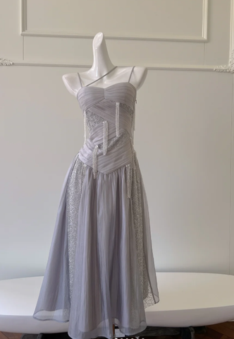 Elegante vestido de fiesta morado con lentejuelas, tul, cuentas y borlas, corte en A, modelo Y8586