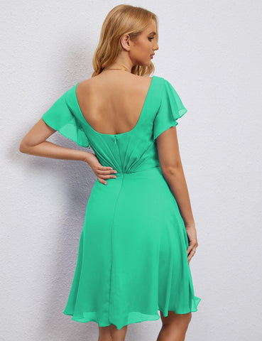 Robe de soirée dos nu, robe de bal formelle, longueur genou, manches courtes, robe de cocktail 28077 