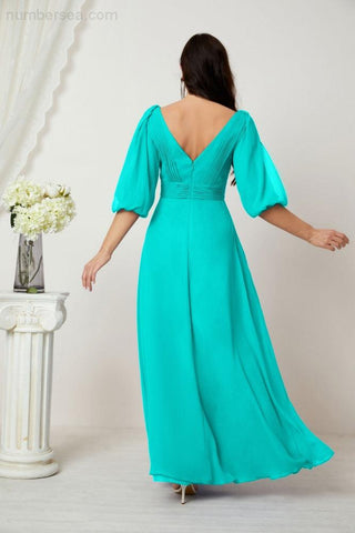 Baoleely  Formal Prom Gown Women V-Neck Chiffon Bridesmaid Dresses Long Bishop Sleeve Party Dress 2807