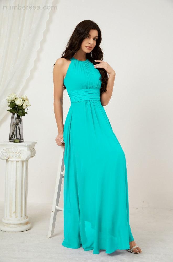 Numbersea Formal Party Gown Dress Chiffon Halter Long Sleeveless Bridesmaid Dresses 2802