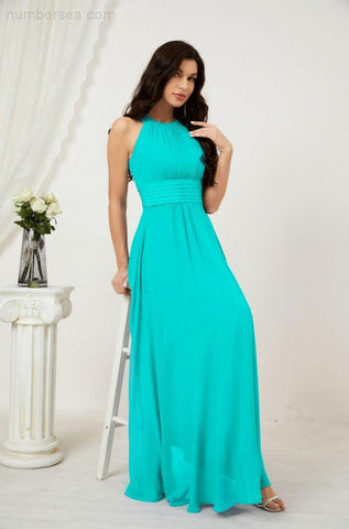 Baoleely Formal Party Gown Dress Chiffon Halter Long Sleeveless Bridesmaid Dresses 2802