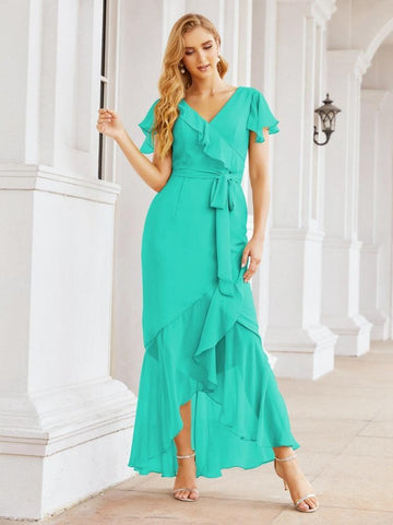 Baoleely Ruffled Bridesmaid Dresses Mermaid Formal Violin Evening Party Prom Gowns 28042