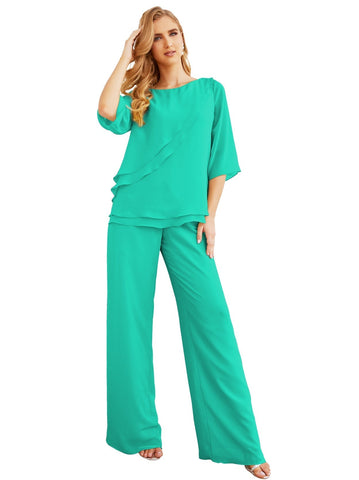 Baoleely Élégante robe mère de la mariée 2 pièces, grande taille, pantalon, volants, couches argentées, peignoir 28064