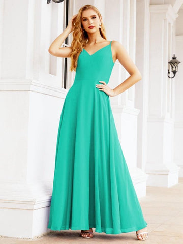 Baoleely Spaghetti Strap Bridesmaid Dresses V Neck Butterfly Back Fromal Evening Party Prom Gown 28036