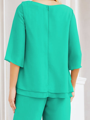 Baoleely Élégante robe mère de la mariée 2 pièces, grande taille, pantalon, volants, couches argentées, peignoir 28064