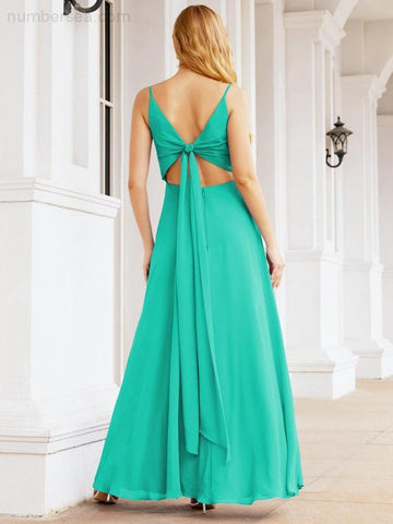 Baoleely Spaghetti Strap Bridesmaid Dresses V Neck Butterfly Back Fromal Evening Party Prom Gown 28036