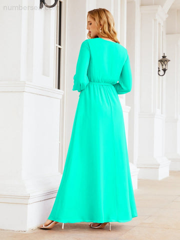 Robe de demoiselle d'honneur en mousseline Sunnderly pour femme, coupe trapèze, manches longues, robe de soirée formelle pour invitée de mariage SY28032 