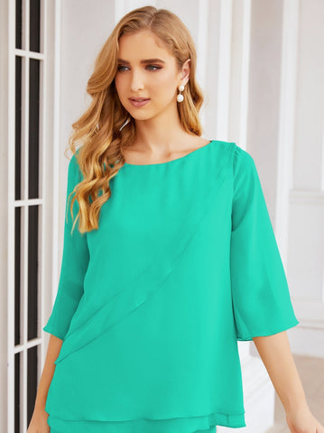 Baoleely Élégante robe mère de la mariée 2 pièces, grande taille, pantalon, volants, couches argentées, peignoir 28064