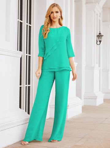 Baoleely Élégante robe mère de la mariée 2 pièces, grande taille, pantalon, volants, couches argentées, peignoir 28064