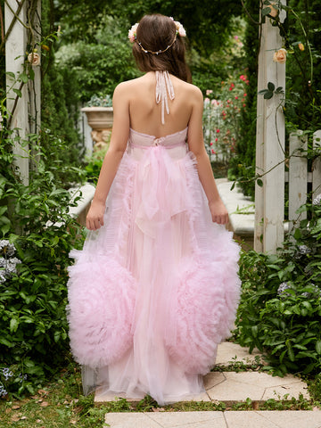 A-line Chiffon Floor-length Pink Flower Girl Dress