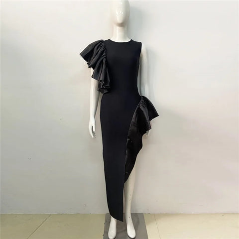 Ruffle Edge Elastic Slim Fit Bandage Dress Evening Dress