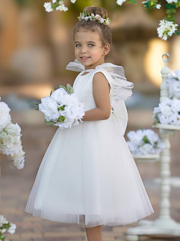 A-line Satin Tulle Knee-length Flower Girl Dress