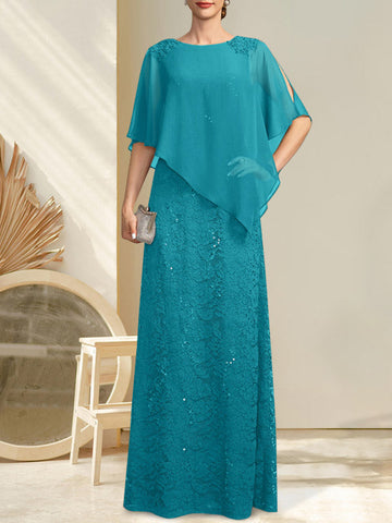 Sheath/Column Scoop Floor-Length Chiffon Lace Mother of the Bride Dress With Sequins Beading