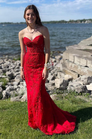 Strapless Prom Dress with Appliques