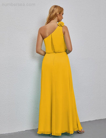 Robe de demoiselle d'honneur longue sans manches à volants et à une épaule, coupe trapèze, robe de soirée formelle fendue sur le côté 28080 