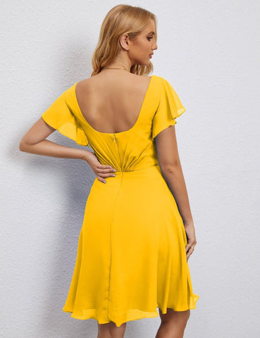 Robe de soirée dos nu, robe de bal formelle, longueur genou, manches courtes, robe de cocktail 28077 