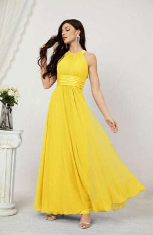 Baoleely Formal Party Gown Dress Chiffon Halter Long Sleeveless Bridesmaid Dresses 2802