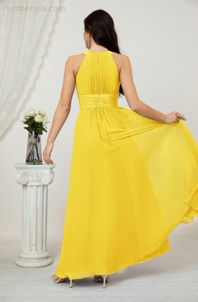 Numbersea Formal Party Gown Dress Chiffon Halter Long Sleeveless Bridesmaid Dresses 2802