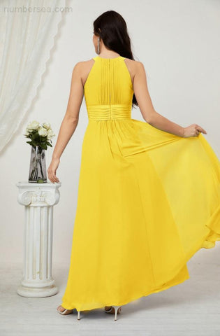 Baoleely Formal Party Gown Dress Chiffon Halter Long Sleeveless Bridesmaid Dresses 2802