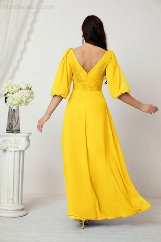 Baoleely  Formal Prom Gown Women V-Neck Chiffon Bridesmaid Dresses Long Bishop Sleeve Party Dress 2807