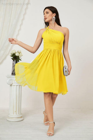 Baoleely Women Chiffon Short One Shoulder Bridesmaid Dress Formal Dresses for Party Homecoming 2804