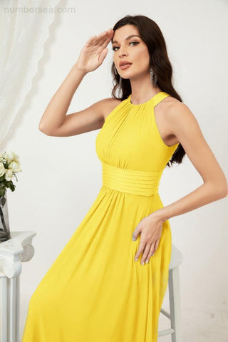 Baoleely Formal Party Gown Dress Chiffon Halter Long Sleeveless Bridesmaid Dresses 2802