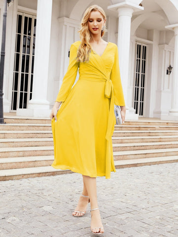 Robe de demoiselle d'honneur dos nu en V avec ceinture à la taille - Mère de la mariée - Invitée au mariage SY28031