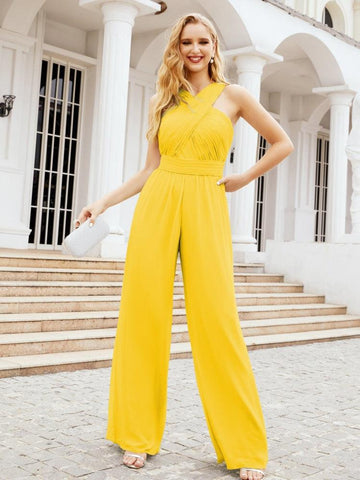 Baoleely Combinaison à col croisé Robe de soirée formelle Robe longue de demoiselle d'honneur Pantalon à pattes d'éléphant 28033