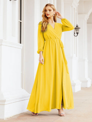 Robe de demoiselle d'honneur en mousseline Sunnderly pour femme, coupe trapèze, manches longues, robe de soirée formelle pour invitée de mariage SY28032 