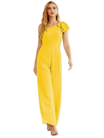 Mono largo de gasa de un solo hombro para mujer, vestido formal de noche, vestido largo de dama de honor, pantalones para fiesta de boda SEA28034 