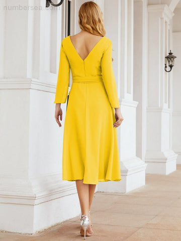 Robe de demoiselle d'honneur dos nu en V avec ceinture à la taille - Mère de la mariée - Invitée au mariage SY28031