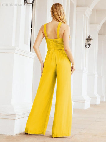 Baoleely Combinaison à col croisé Robe de soirée formelle Robe longue de demoiselle d'honneur Pantalon à pattes d'éléphant 28033