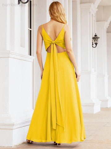 Baoleely Spaghetti Strap Bridesmaid Dresses V Neck Butterfly Back Fromal Evening Party Prom Gown 28036