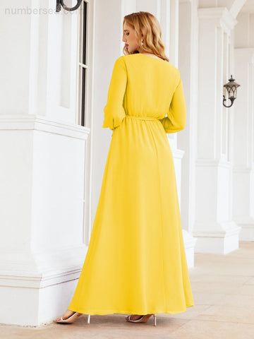 Robe de demoiselle d'honneur en mousseline Sunnderly pour femme, coupe trapèze, manches longues, robe de soirée formelle pour invitée de mariage SY28032 