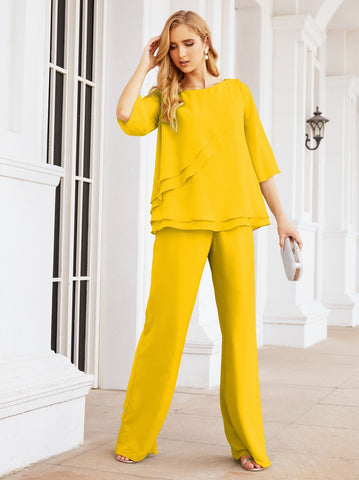 Baoleely Élégante robe mère de la mariée 2 pièces, grande taille, pantalon, volants, couches argentées, peignoir 28064