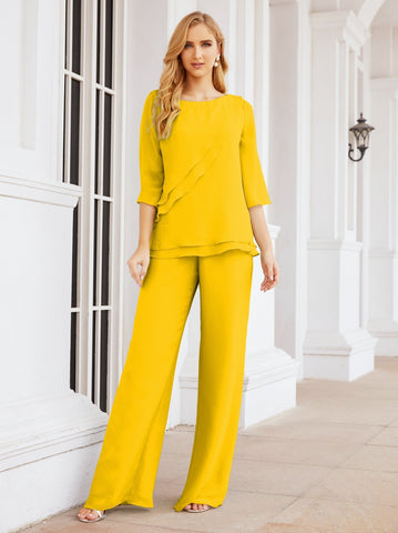 Baoleely Élégante robe mère de la mariée 2 pièces, grande taille, pantalon, volants, couches argentées, peignoir 28064