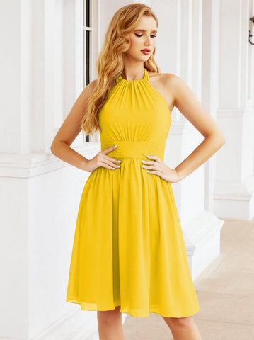 Robe de demoiselle d'honneur courte en mousseline de soie, dos nu, sans manches, robe de soirée formelle, dos nu, Baoleely 28023 