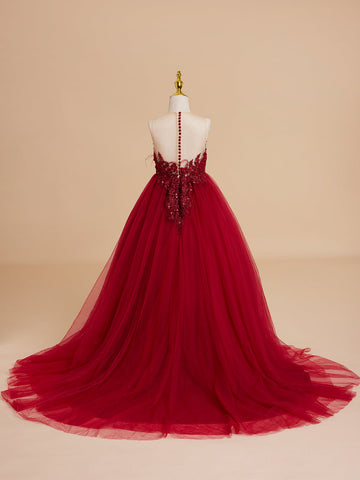 Ball-Gown/Princess Tulle Sweep Train Flower Girl Dress