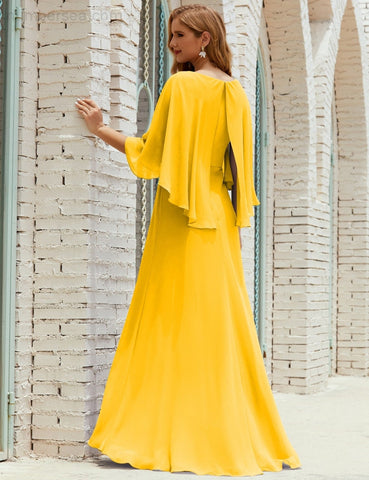 Robe de demoiselle d'honneur Sunnderly pour femme, manches longues, col en V, en mousseline, robe de cérémonie pour mariage SY28018